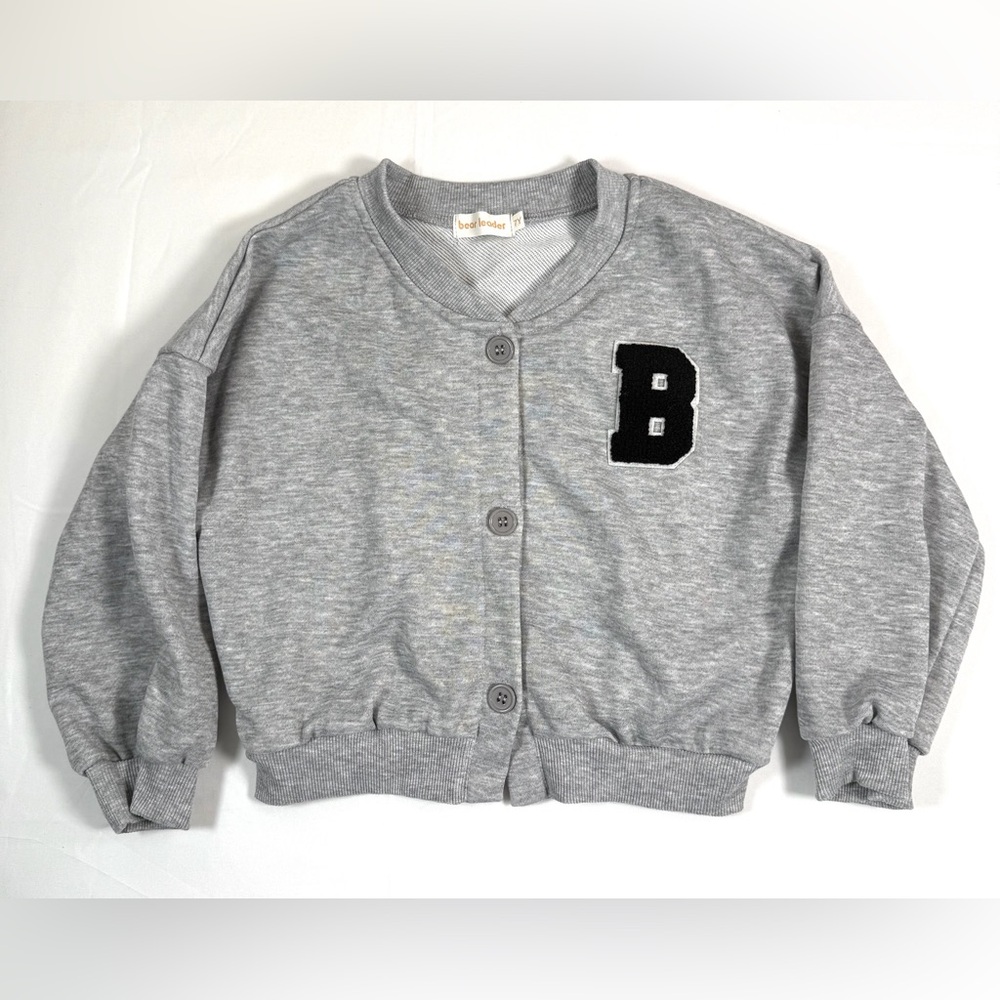 BEAR LEADER Boys' Grey Varsity Logo Knit Button Up‎ Cardigan Sweater Academia 7